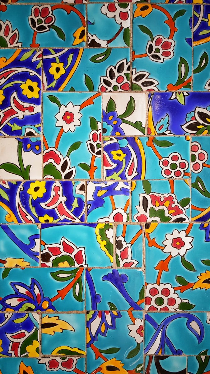 multicolored floral tiles